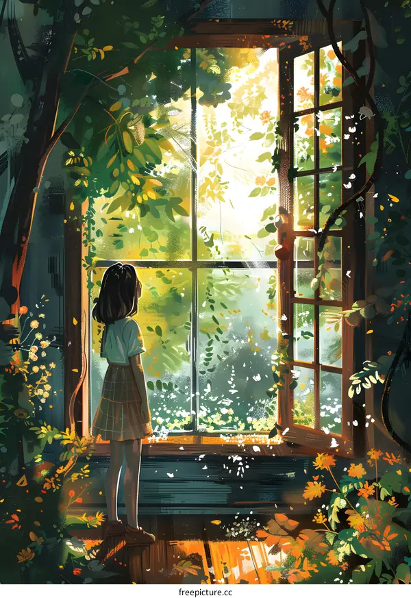 girl looking out the window
