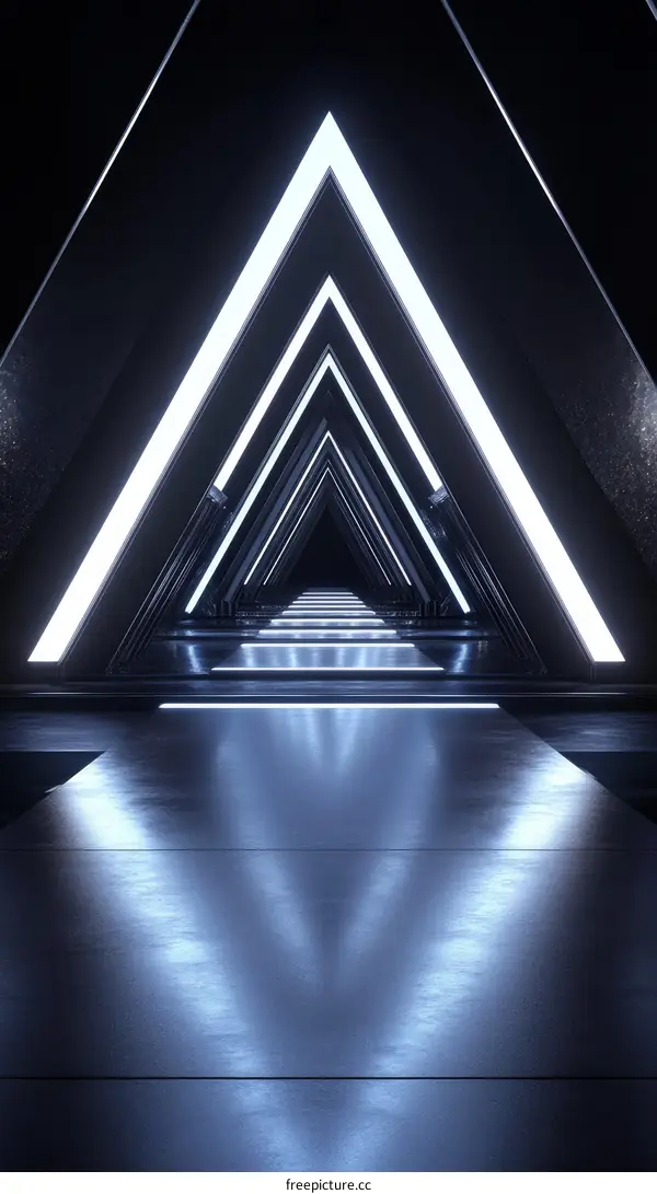 Futuristic Triangular Corridor with Neon Lighting