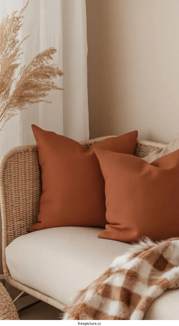 Rustic Living Room Decor with Terracotta Cushions