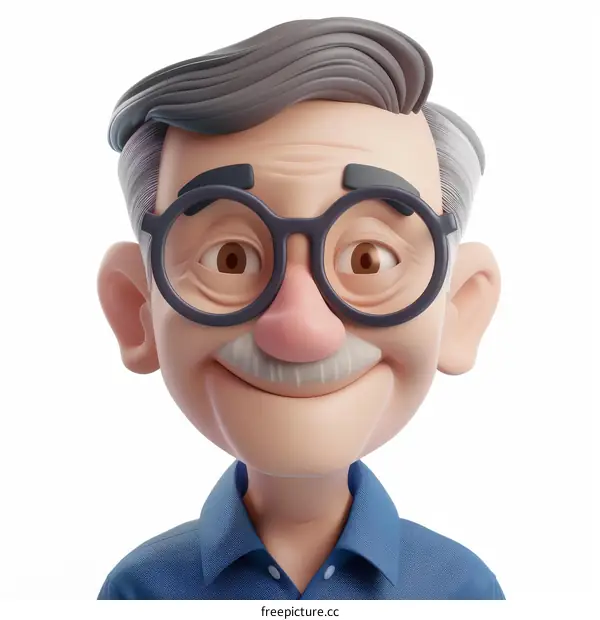 3D rendering of a happy old man with glasses