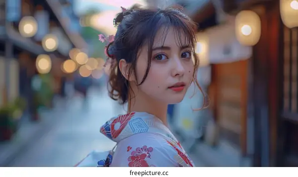 Asian Woman in Traditional Japanese Yukata Dress