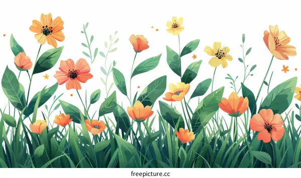 Vibrant Bouquet of Yellow and Orange Flowers in Bloom