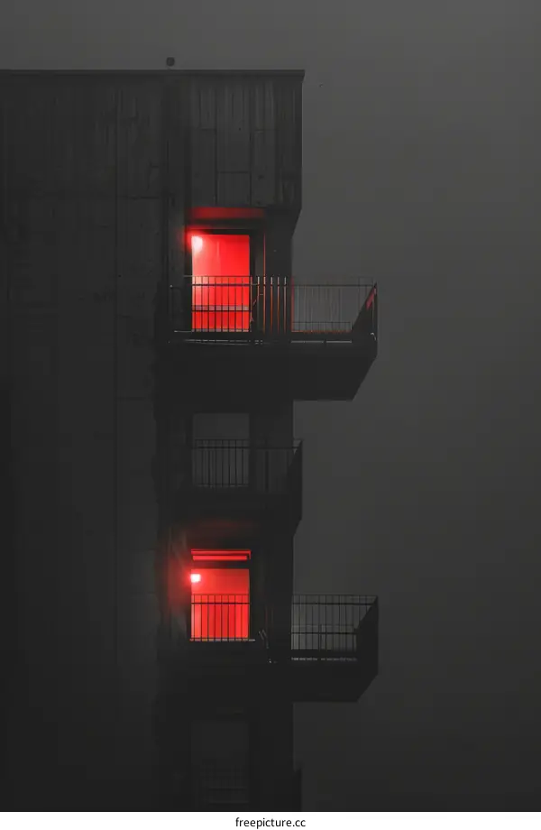 Red light glowing in an ominous building