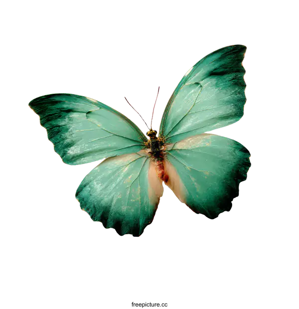 [Transparent Background PNG]Beautiful Teal Butterfly on White Background
