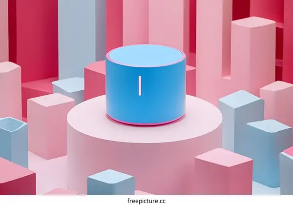 Blue Cylinder on Pink Geometric Background