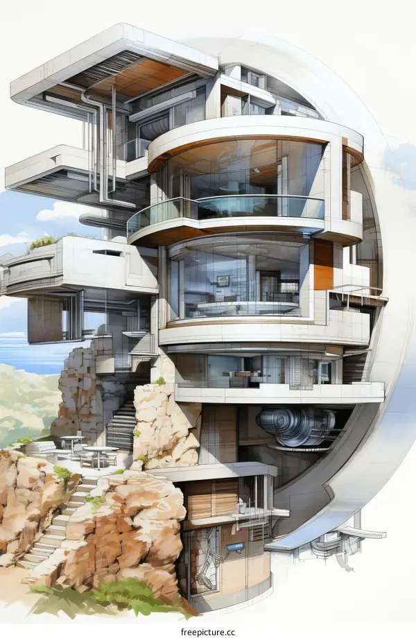 Futuristic Cliff House Cutaway