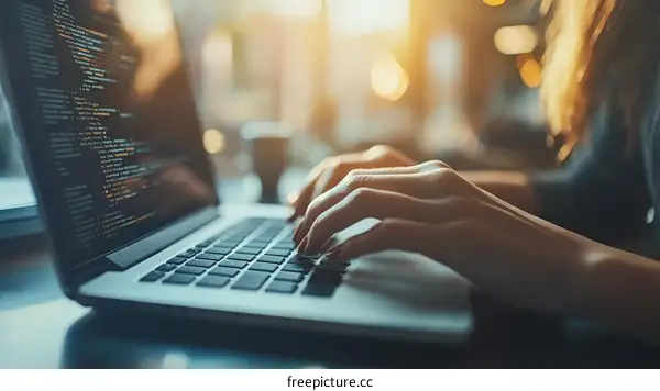 Woman Typing on a Laptop with Code