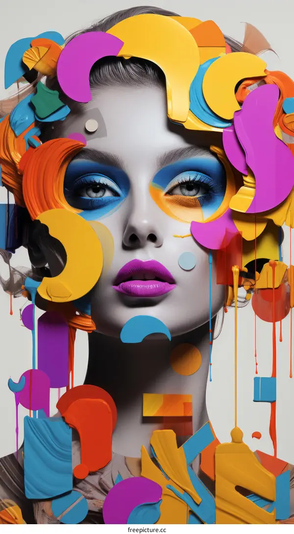 Colorful 3D portrait of a woman