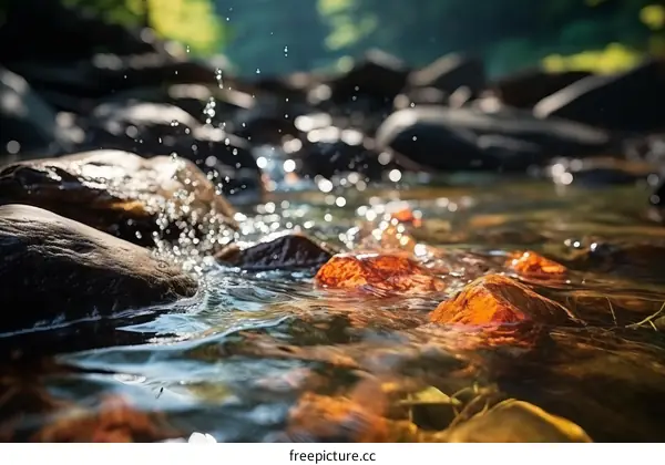 Water flowing over rocks in a river