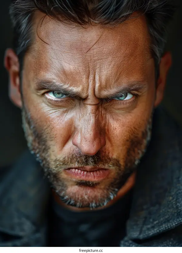 Close Up Portrait of a Man with Intense Expression