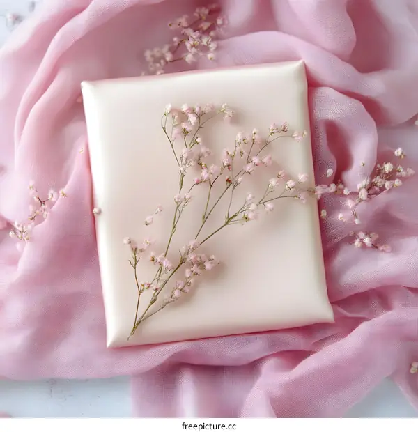 Pink Silk Fabric With Delicate Flowers