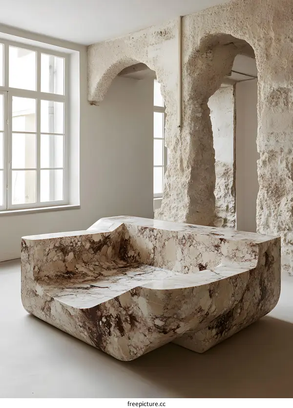 Modern Marble Sculpture In A Minimalist Interior