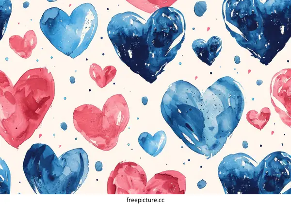 Red and blue watercolor hearts