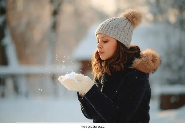 Winter Snow Fun Caucasian Woman