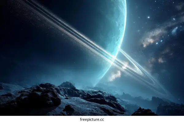 Alien Planet with Rings in Deep Space