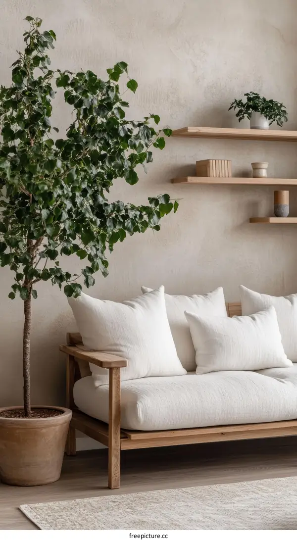 Modern Minimalist Living Room with Wooden Furniture