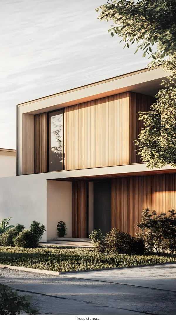 Modern House with Wood Siding and Green Grass