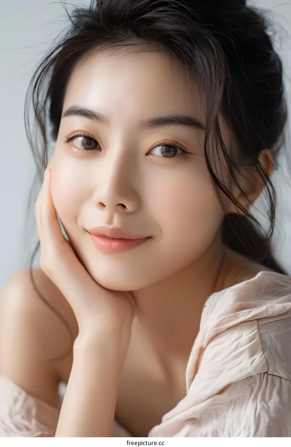 Close Up Portrait Of A Young Asian Woman With Long Black Hair