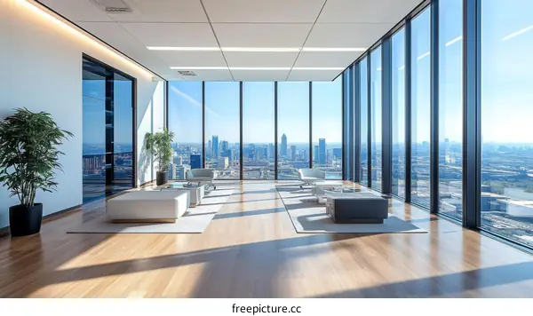 Modern Office Lounge with Panoramic City Views