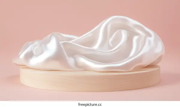 Elegant White Silk Fabric Draped on Wooden Platform