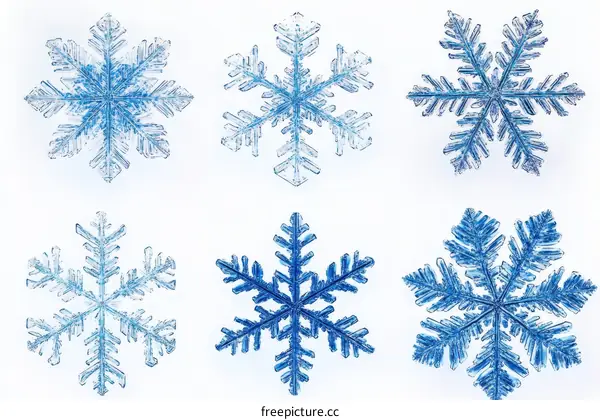 Six Different Snowflake Shapes