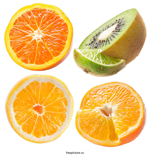 [Transparent Background PNG]Fresh Citrus Fruit Slices Isolated On White Background
