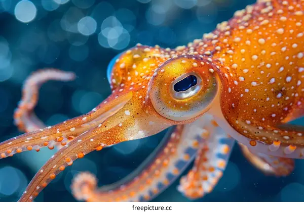 A close up of a tiny orange octopus