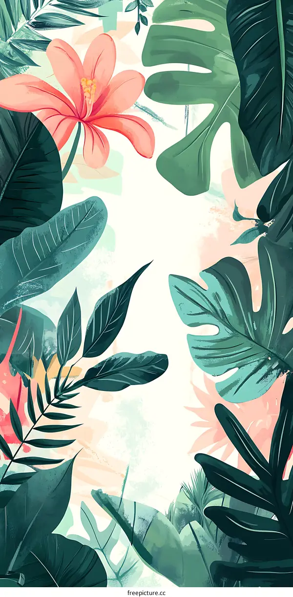 Tropical Leaves and Flowers Illustration