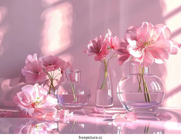 Pink Flowers in Glass Vases Still Life
