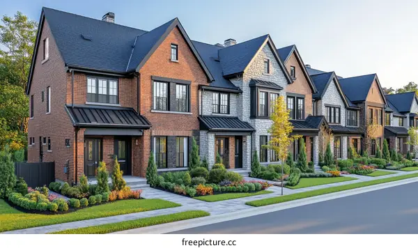 Row of Beautiful Townhouses with Lush Landscaping