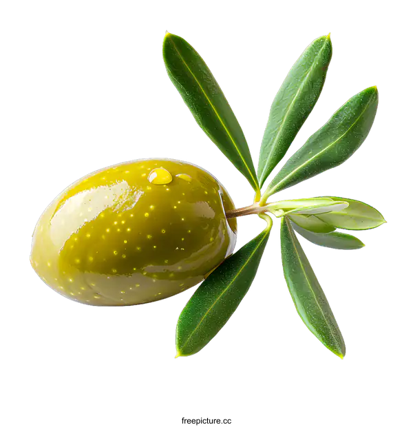 [Transparent Background PNG]Green olive with leaves on a white background