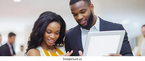 African American Couple Looking at Tablet