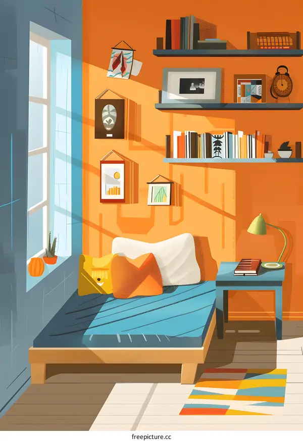 Cozy Living Room with Sunlight and Colorful Decor