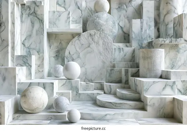 Abstract Marble Geometric Shapes Composition