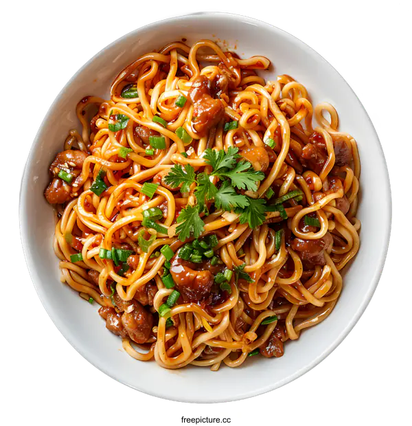 [Transparent Background PNG]noodles with chicken and vegetables
