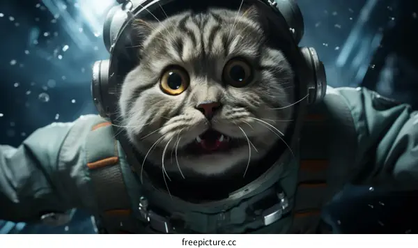 Cat Astronaut Floating in Space