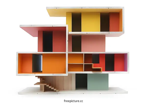 Modern Architecture House Model With Colorful Rooms