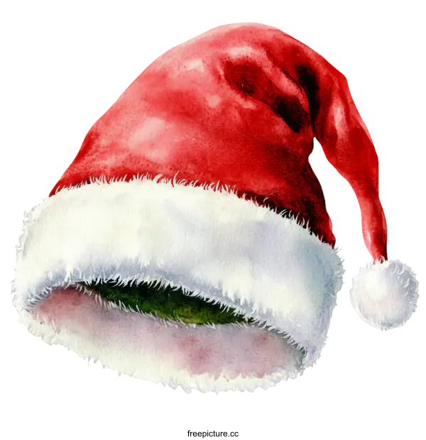[Transparent Background PNG]Watercolor Illustration of a Santa Hat