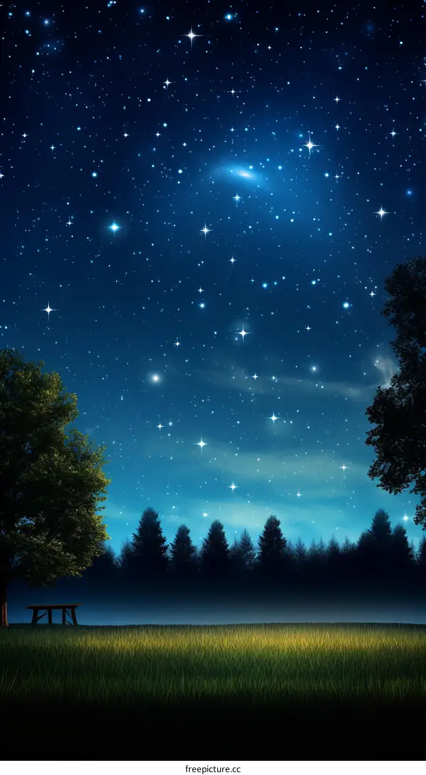 Milky Way Landscape with Bench and Trees