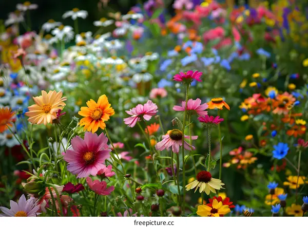 Colorful Wildflowers Blooming in Meadow