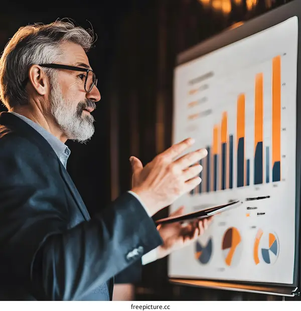 Businessman Presenting Financial Data on a Whiteboard
