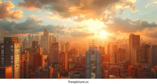 Sunrise Cityscape Illustration with Urban Architecture