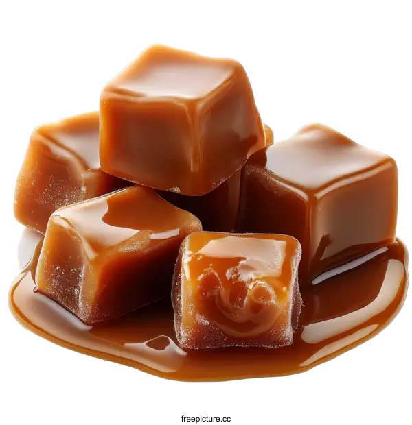 [Transparent Background PNG]Close Up of Caramel Squares with Melted Caramel