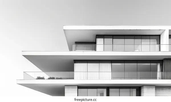 Black and white modern architecture of luxury apartment building with large windows