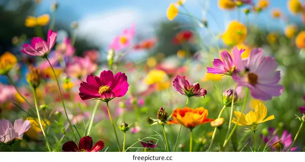 Colorful Cosmos Flowers in a Field