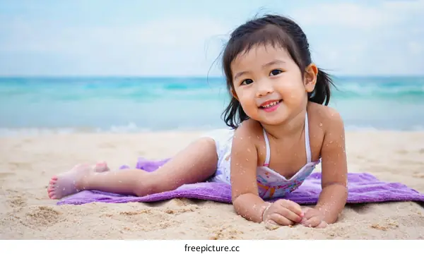 Adorable Little Girl Relaxing on the Beach