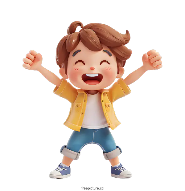 [Transparent Background PNG]Happy boy with arms raised