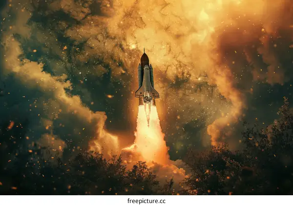 Space Shuttle Atlantis launching into space