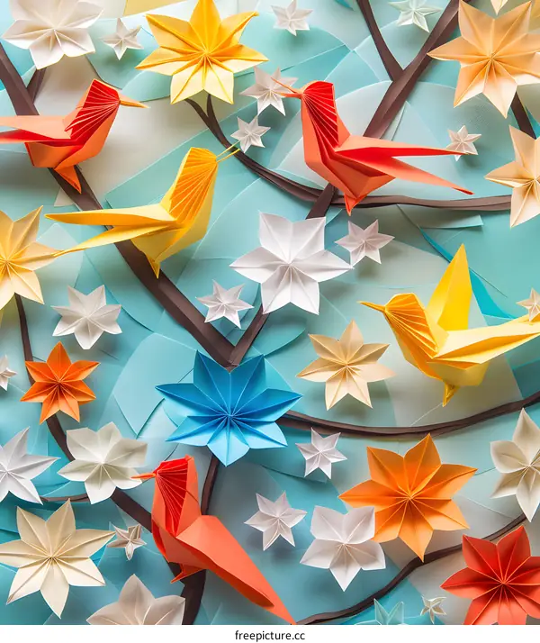 origami birds and flowers