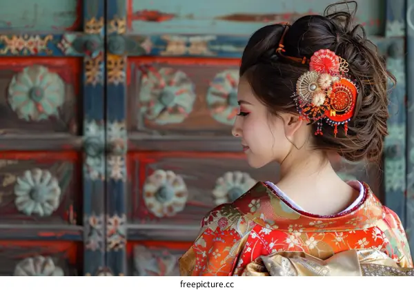 A Japanese bride wearing a traditional kimono